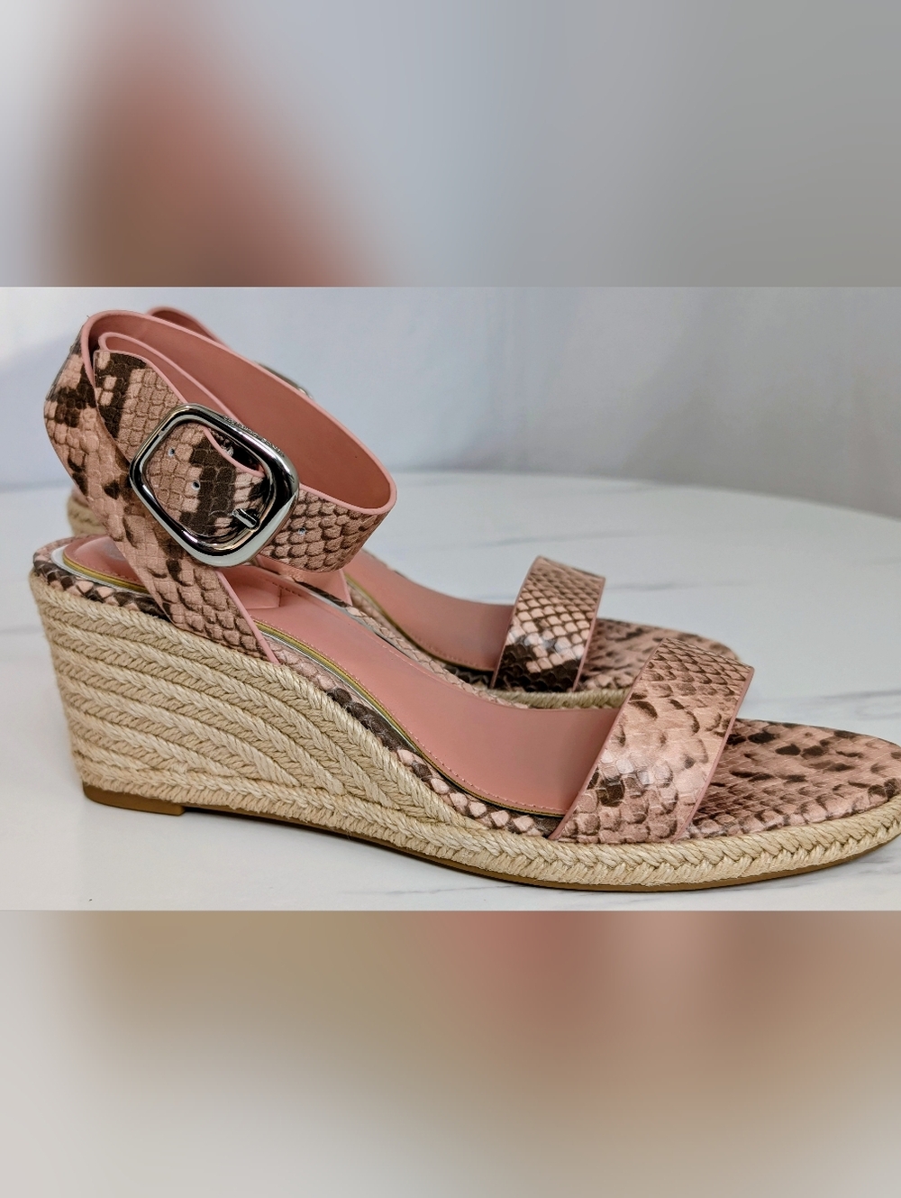 Vince Camuto Pink Snakeskin Espadrille Wedges NWOT Size 8